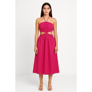 The Drop Brinda Maxi Dress Womens Large Hot Pink Cut Out Pockets Cotton Lined